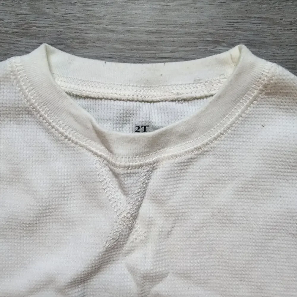 The Children's Place Boy's White Long Sleeve Crewneck Waffle Knit Shirt 2T